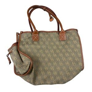 Dooney Bourke All Weather Leather Monogram Tote‎ Bag Khaki Brown